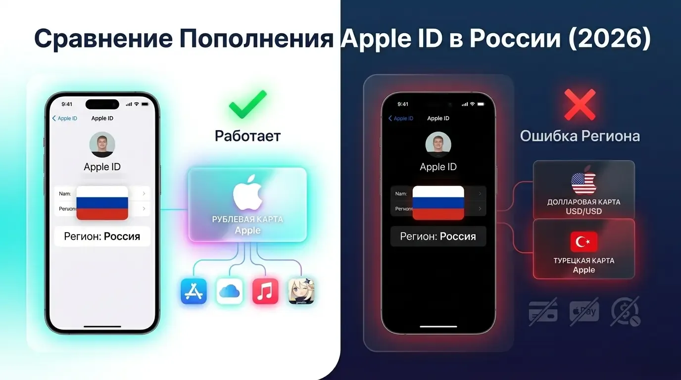 Сравнение Пополнения Apple ID в России (2026) Сравнение Пополнения Apple ID в России (2026)