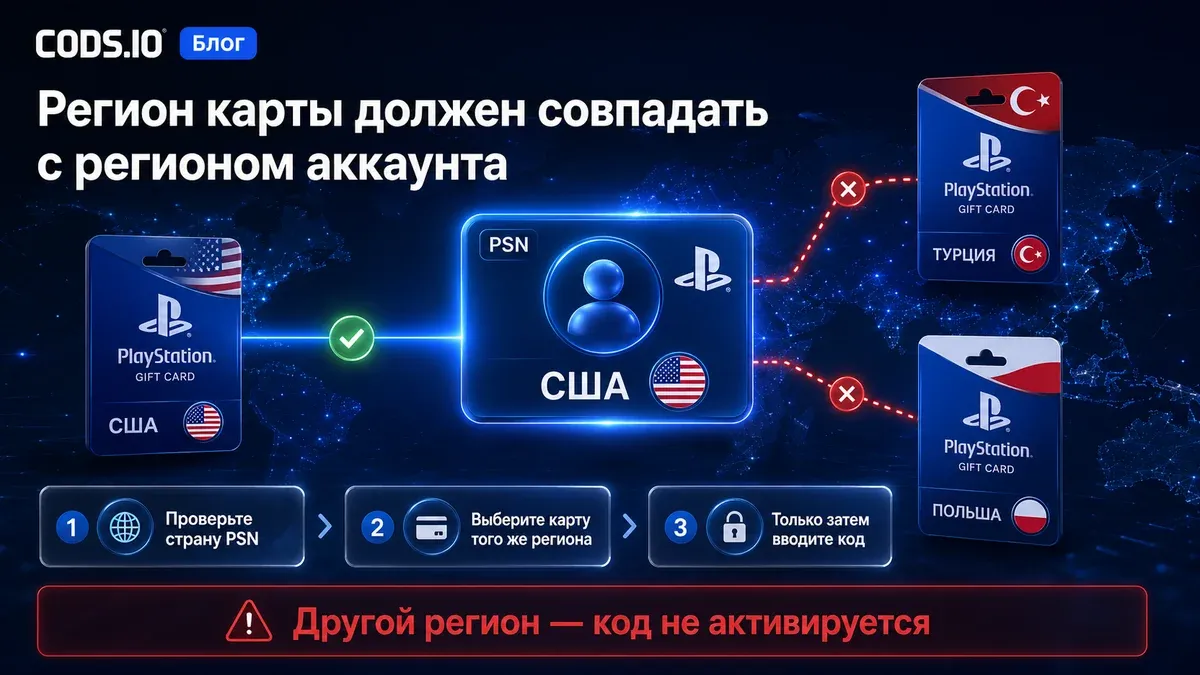 Регион карты должен совпадать с регионом аккаунта PlayStation Network.
