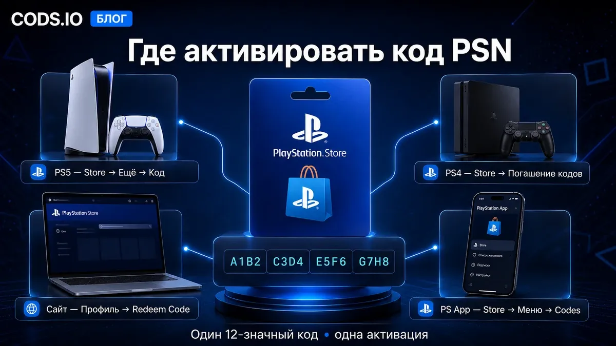 Код можно погасить на консоли, сайте PlayStation Store или в приложении